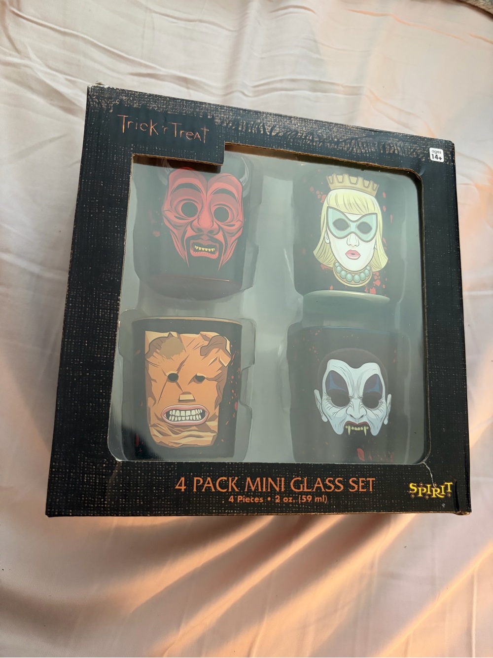 Trick ’r Treat 4-Pack Mini Glass Set | Horror Movie Shot Glasses (2 oz each)